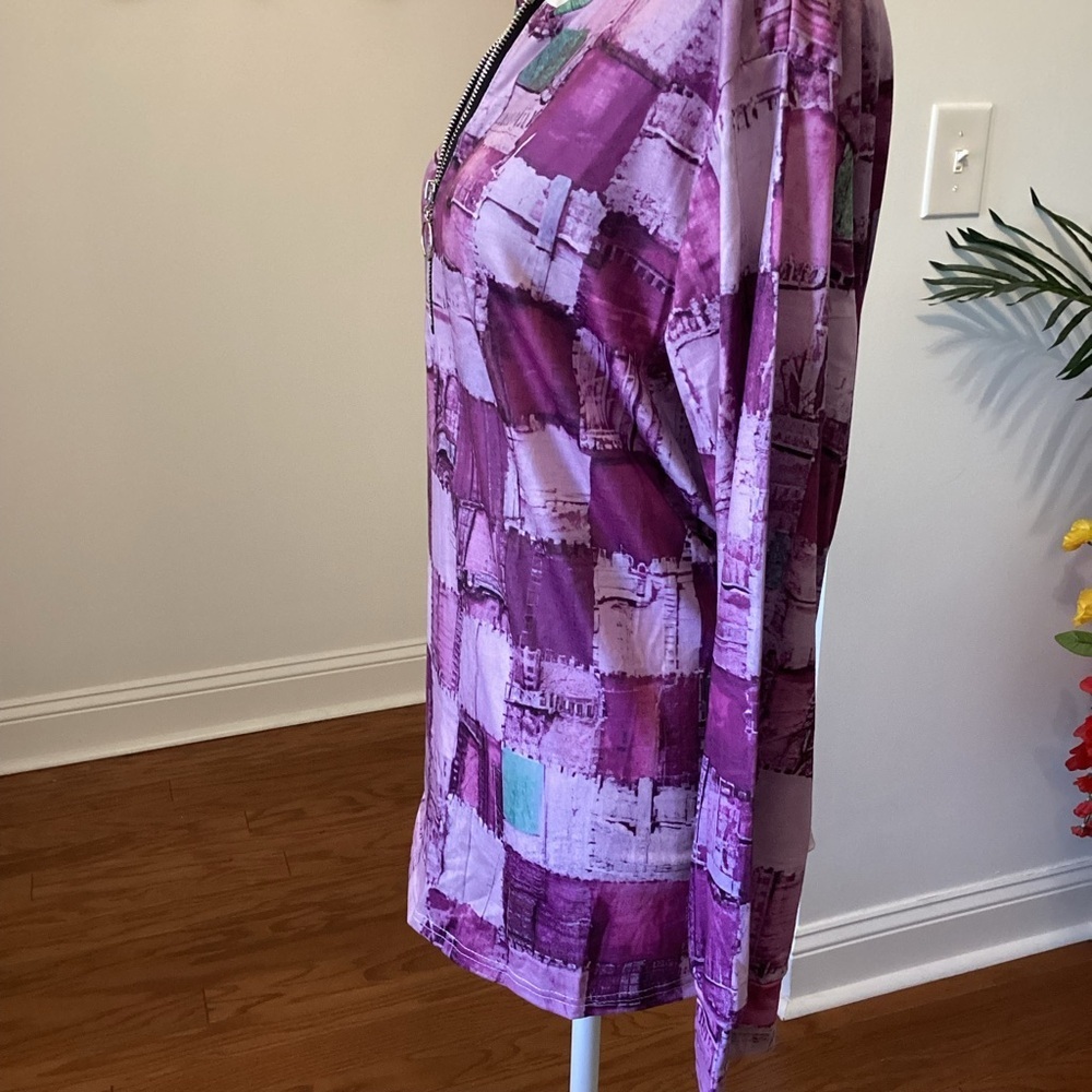 ZIP Front Patchwork Pattern Top - Picture 3 of 4